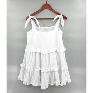 MORTON MAC Australia Babydoll Linen Dress Small Tiered Beach Resort Coastal Boho